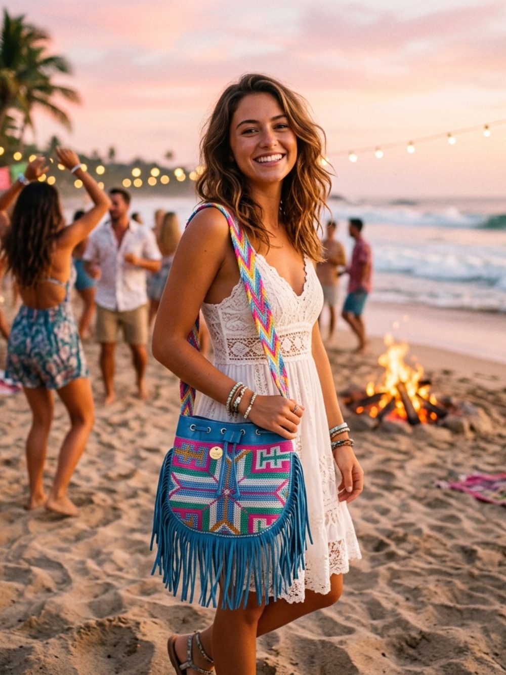 Santificada Colombian Wayuu Bag Brand Boho Embellished Fringe Shoulder Bag